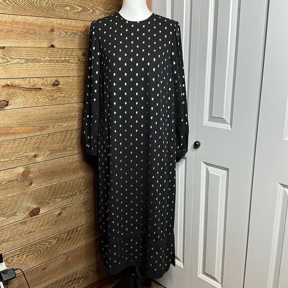 Ted Baker Haylow Metallic Spot Midi Dress Black Crew Neck Long Sleeve Size 4 - Picture 4 of 13